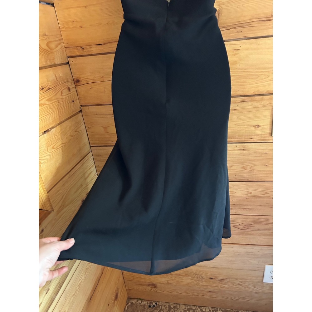 Vintage 90s Black Halter Midi Dress Sheer Overlay Beaded Detail Size 6 Friends - Picture 9 of 12